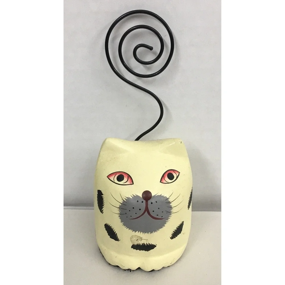 Pier 1 Imports CAT Folk Art Photo Note Business Card Holder